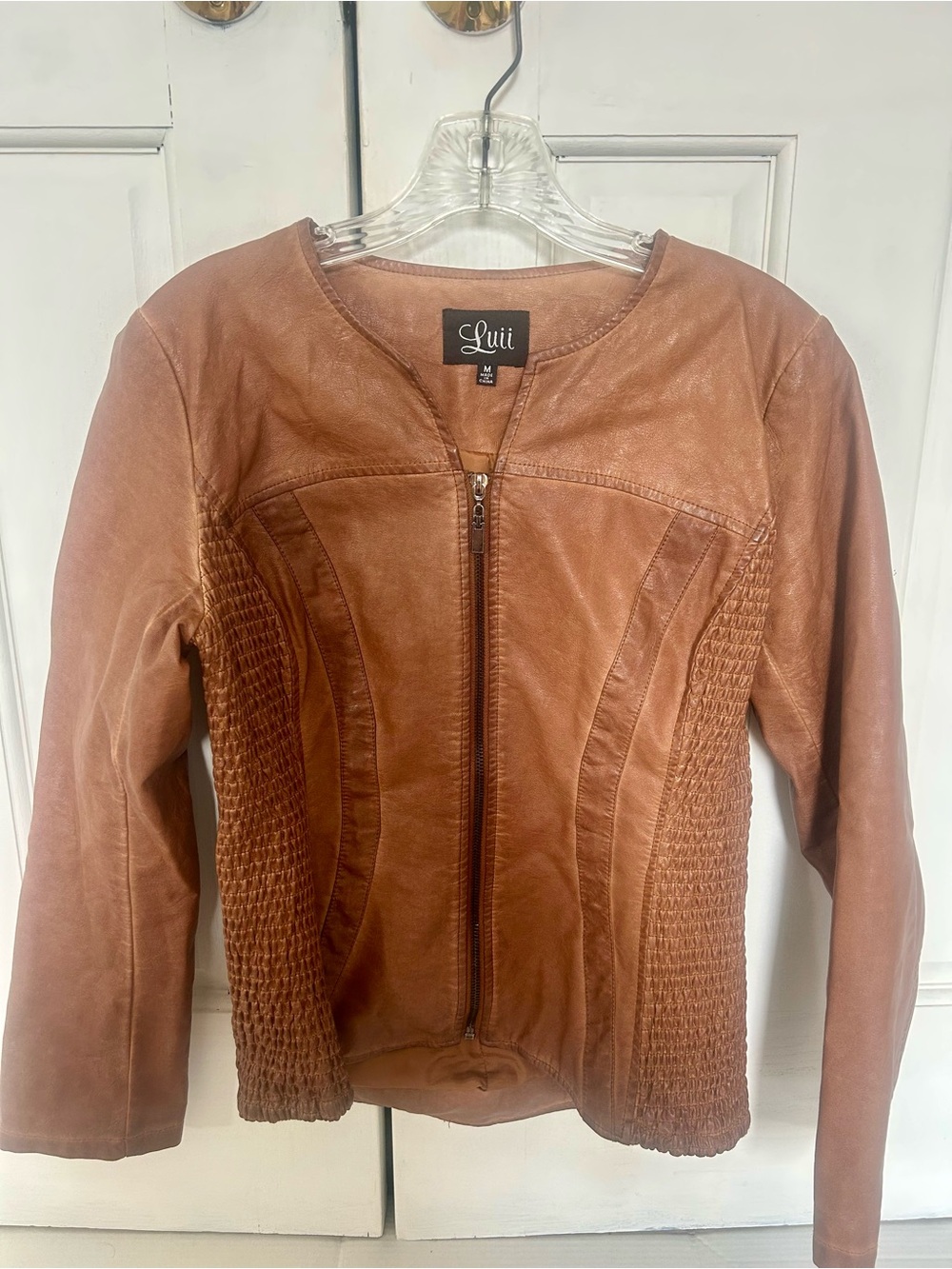 Luii Cognac Faux Leather Zip Jacket